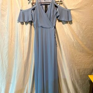 NWT Lulus Easy Listening Slate Blue Cold shoulder Wrap Maxi Dress
